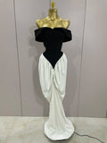 Sexy V Neck off-The-Shoulder Black And White Splicing Mermaid Floor-length dress Women Formal Evening Birthday Party Dress black
