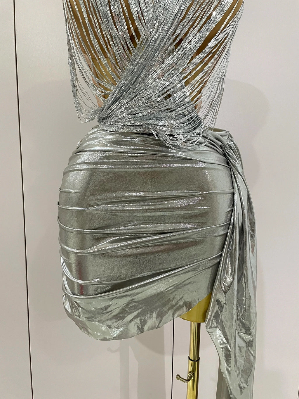 Shiny Silver Sequin Tassels Mini Dress 2-piece Set  Women Evening Birthday Party Club ShootPhoto Stage Costume