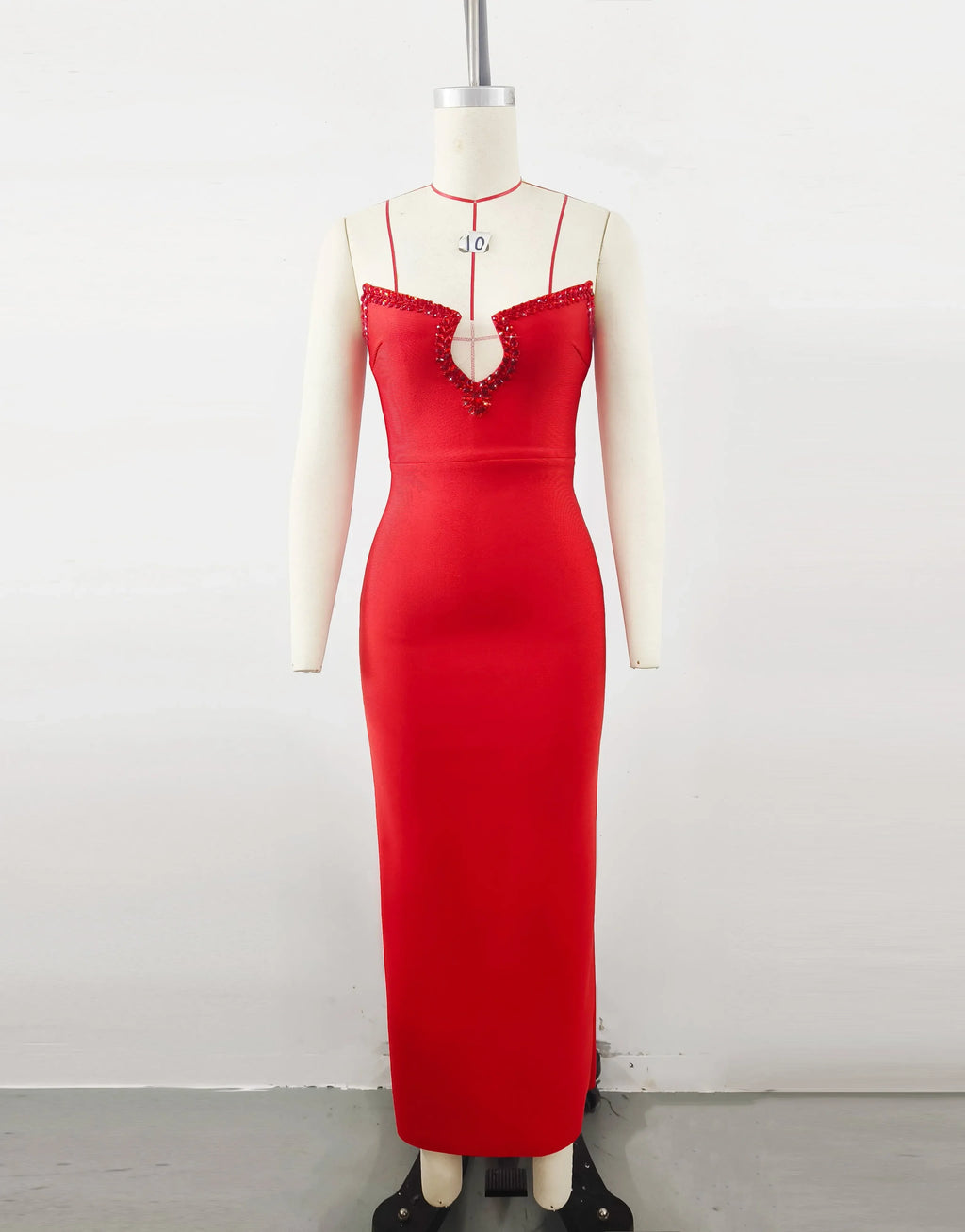 Red Color Women Sexy Strapless Shinning Crystal Bodycon Long Bandage Dress Wedding Mermaid Celebrate Evening Party Outfit