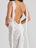 Trailing Flowing Skirt Patchwork Lace Dress