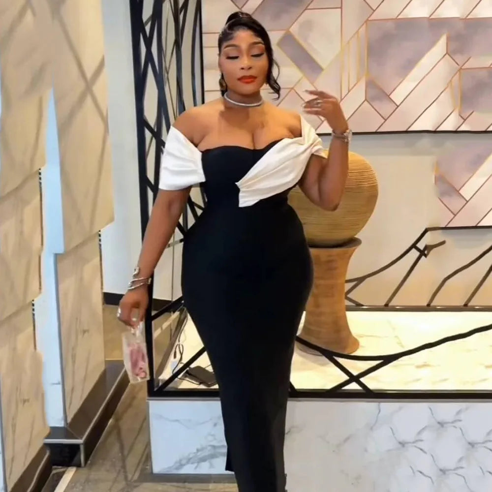 Women Sexy Strapless Off the Shoulder Bodycon Long Bandage Dress Celebrate Nightclub Party Birthday Outfit WHITE