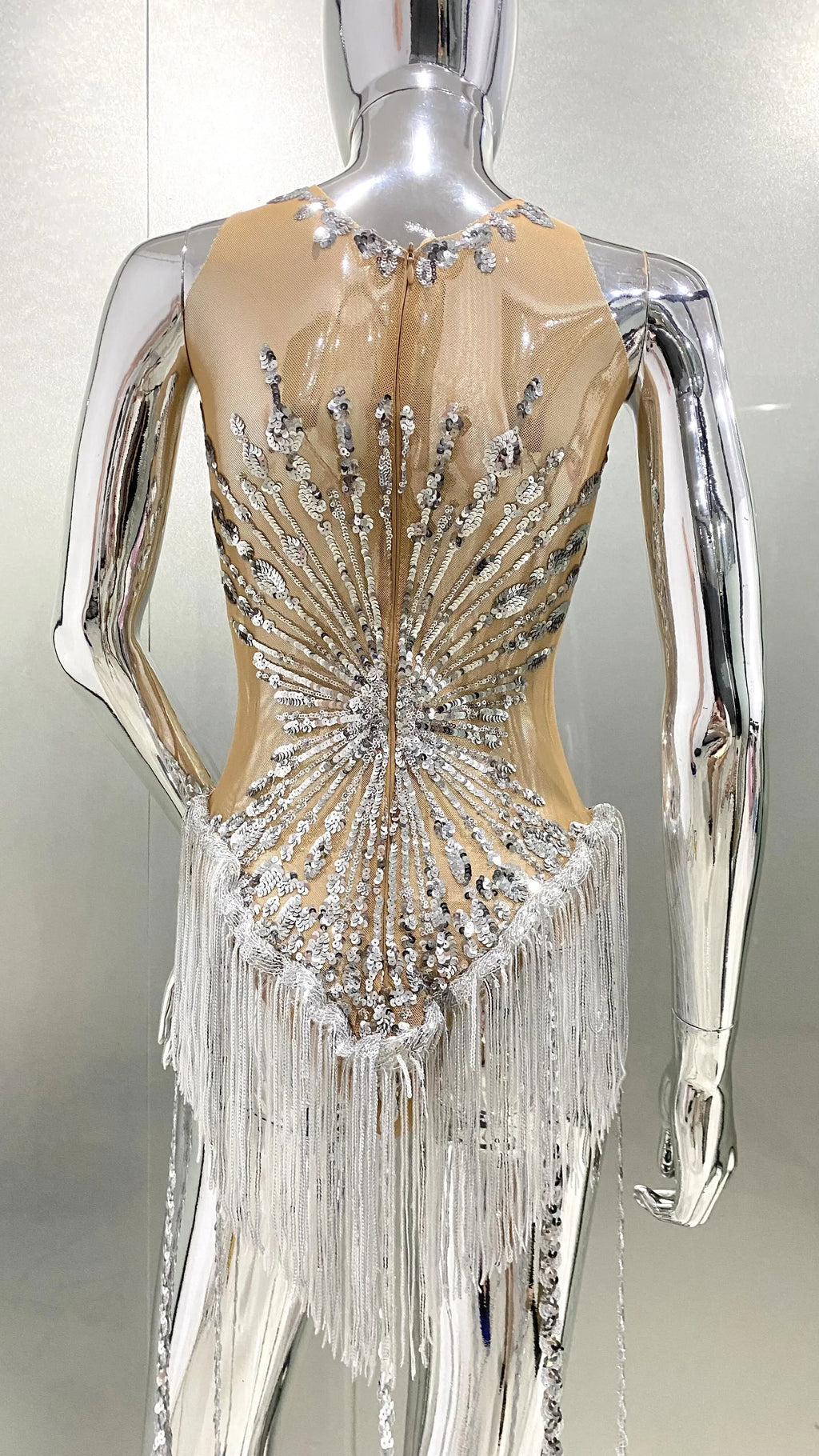 Sliver Sequins Shining Diamonds Long Tassel Sleeveless Mini Dress Evening Dress Woman Birthday Party Outfit