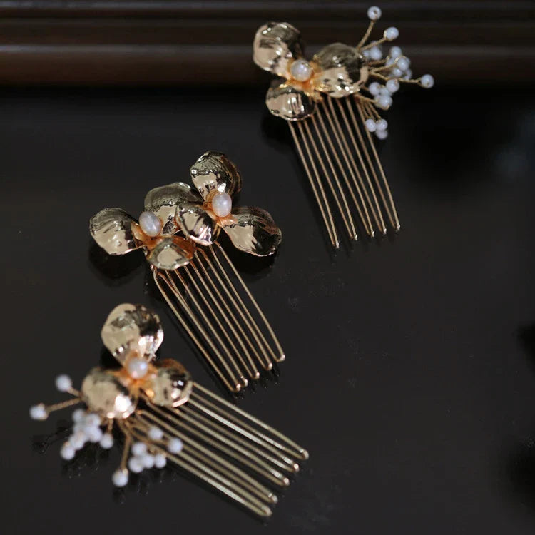 Bridal Jewelry Flower Head Pieces Pearl Hair Comb Pin Clip Vintage Gold Color Brides Bridesmaids Hairpin Wedding Accessories K08