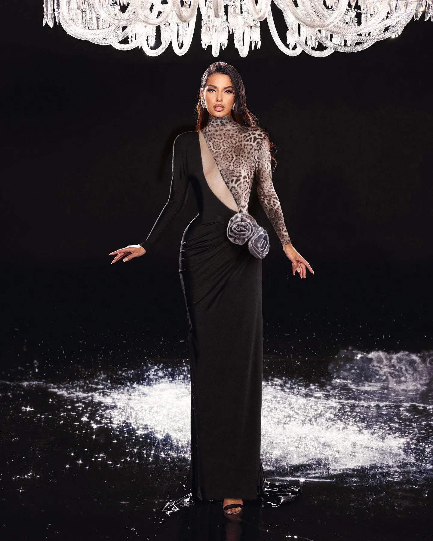 Women Long Sleeve Shinning Sequins Florals Bodycon Long Dress Keyhole Celebrate Evening Party Prom Outfit