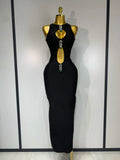 Women Celebrity Sexy Cut Out Diamonds Black Long Bodycon Bandage Dress Elegant Evening Club Party Luxury Birthday Dresses black