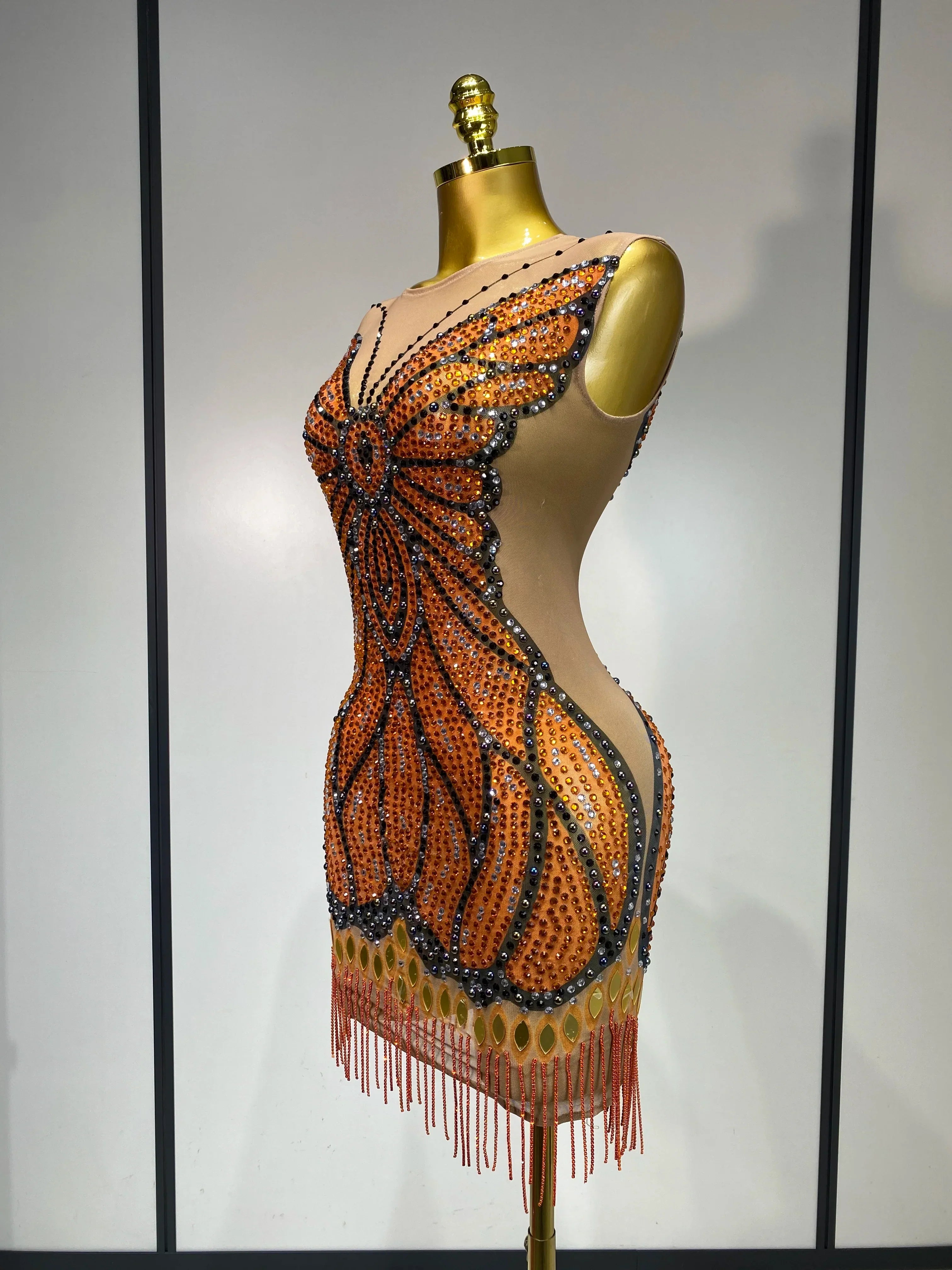 Sparkly Rhinestones Mesh Short Dress Sexy Sleeveless Luxury Birthday Evening Party Gown Performance Singer Stage Outfit