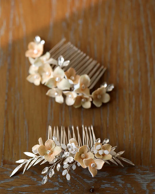 Bridal Jewelry Porcelain Flower Hair Comb Pin Clip For Brides Bridesmaids Hairpins Floral Leaf Head Piece Wedding Accessories