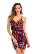 Sexy Deep V-neck Sequined Lace-up Mini Bodycon Dress - Mislish