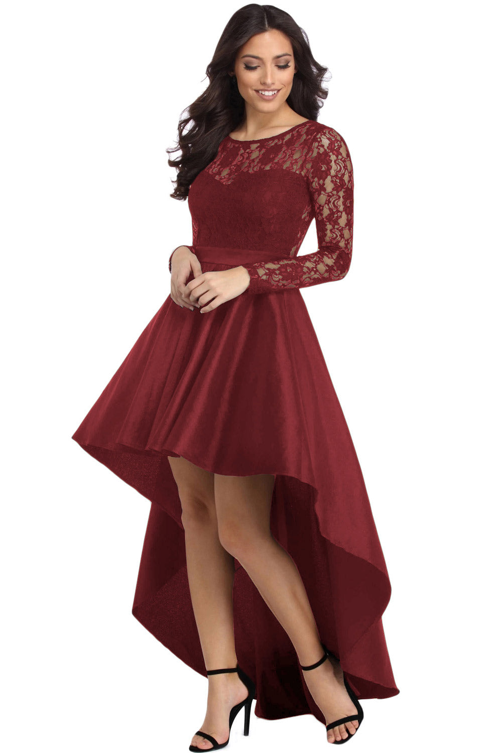 Sexy Lace Panel High Low Graduation Dress - Mislish