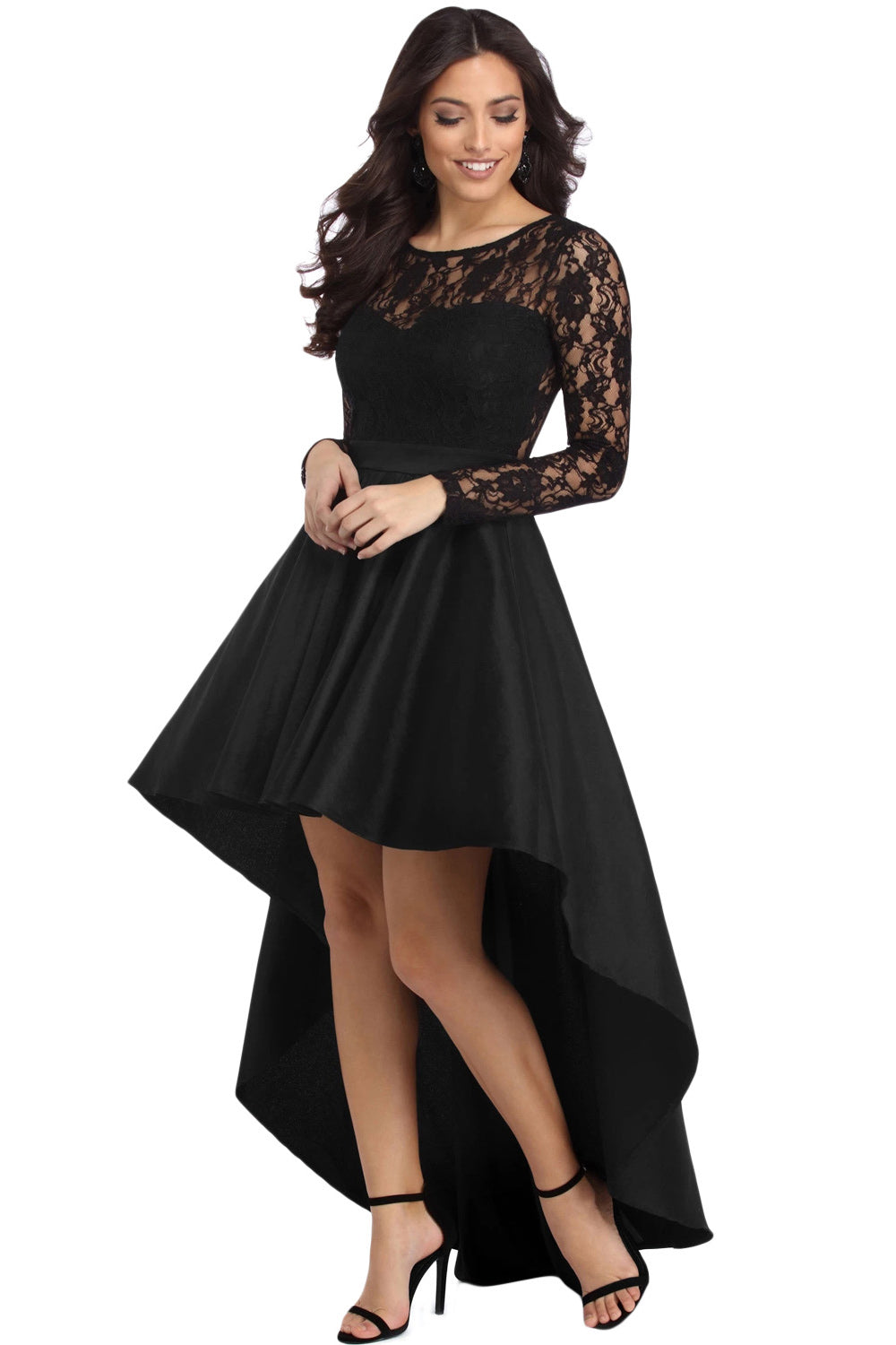 Sexy Lace Panel High Low Graduation Dress - Mislish