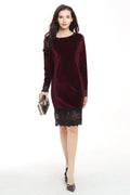 Sexy Lace Panel Velvet Bodycon Dress - Mislish