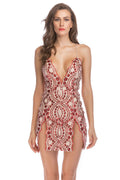 Sexy Red V-neck Spaghetti Straps Party Dress With Sequins - Mislish