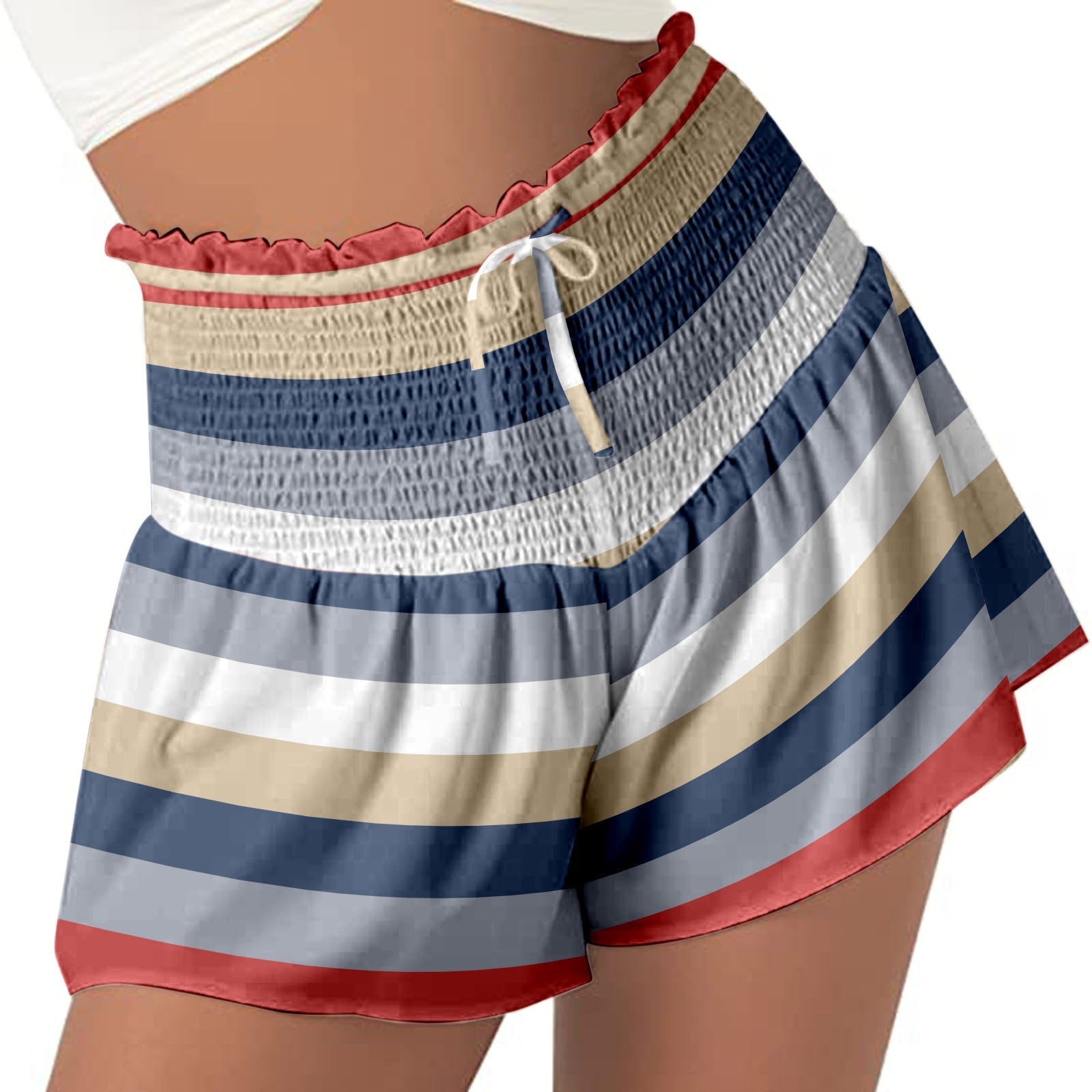 Women High Waist Loose Shorts Sports Drawstrings Floral Print Beach Shorts