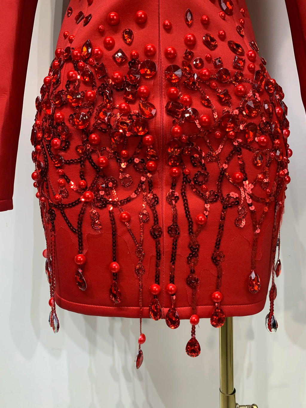 Luxury Rhinestone Deep V-Neck Slim Fit Red Suit Dress  Fashion Celebirty Elegant Evening Club Party Dresses