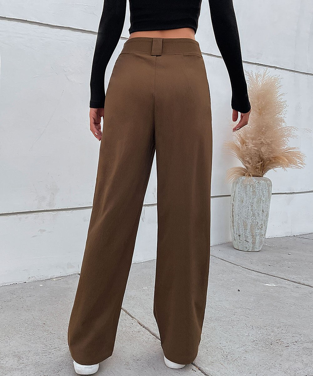 Solid Button Front Casual Women Pants