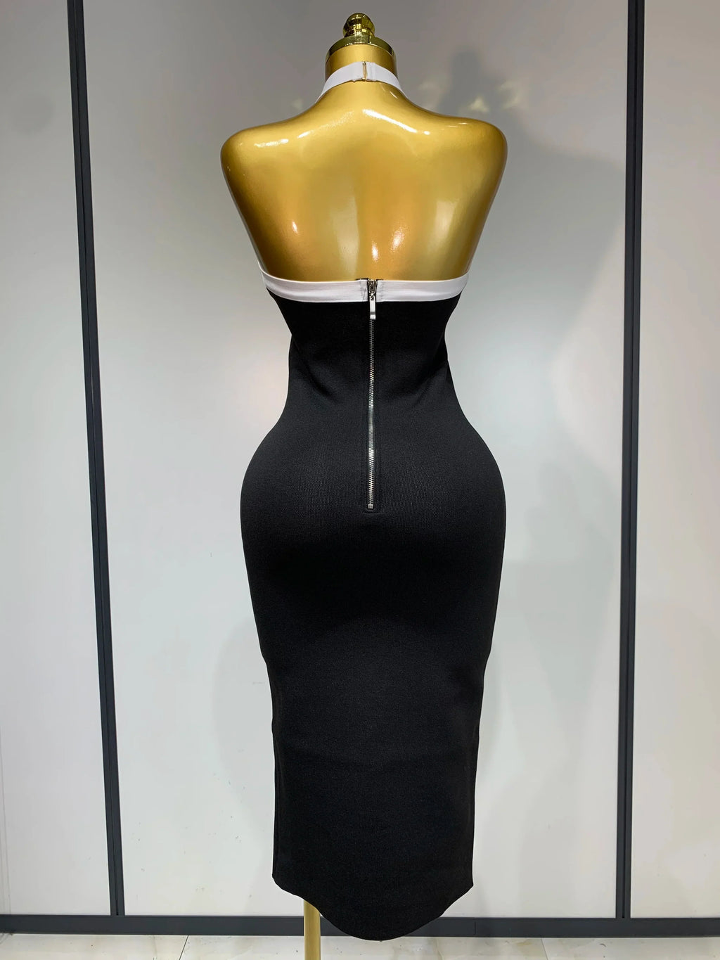 Women Fashion Celebrity Sexy Backless Rose Flower Midi Black Jacquard Bandage Dress  Elegant Evening Club Party Dresses