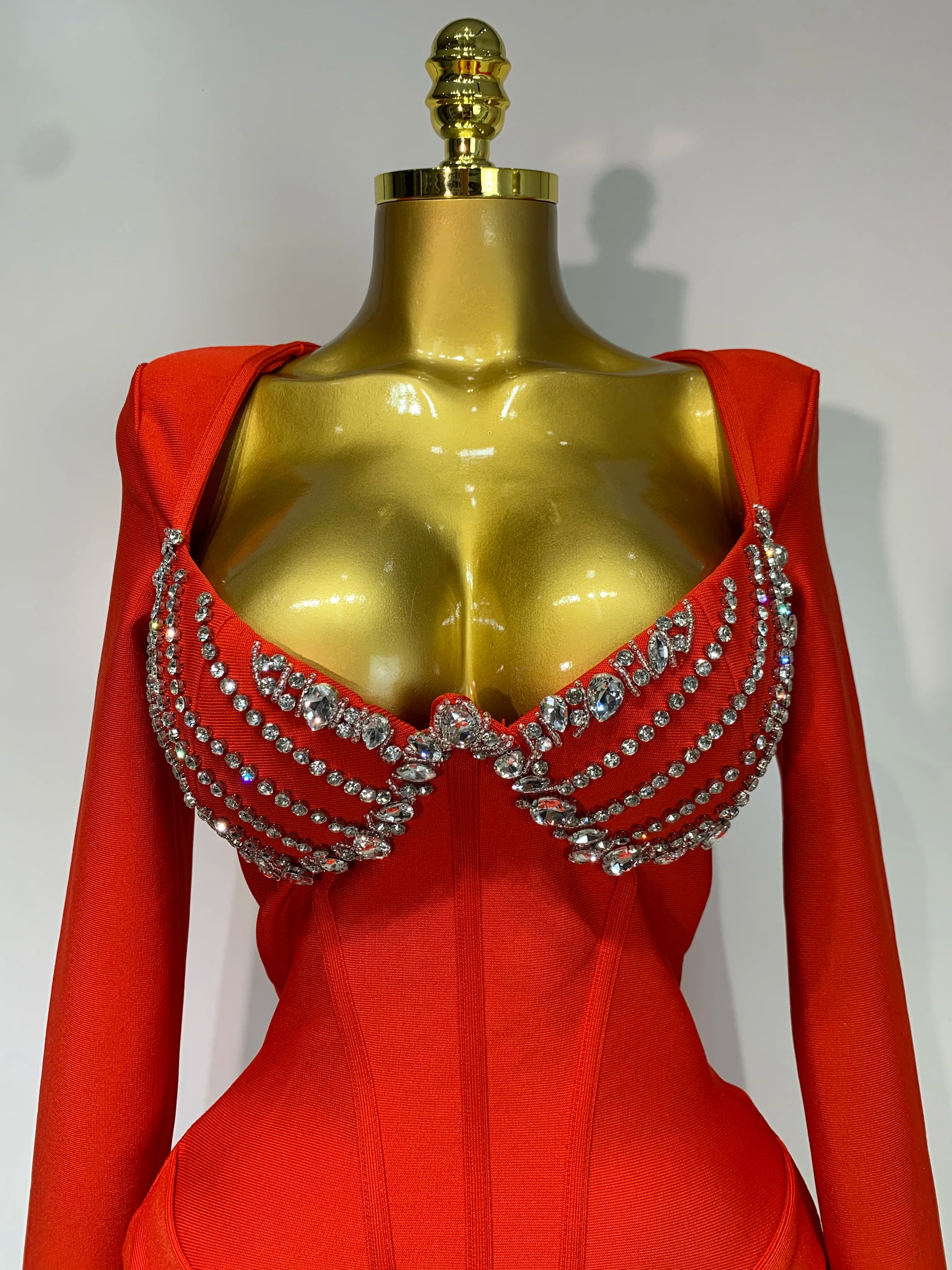 Women Sexy Luxury Sparkly Diamond Bandage Long Sleeve Bodycon Dress  Celebrity Elegant Evening Club Pary Birthday Dresses