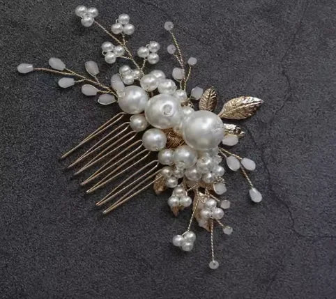 Wedding Accessories Pearl Beaded Hair Pin Clip Comb Gold Silver Color Hairpin For Bride Leaf Headdress Head Piece Bridal Jewelry gold color right