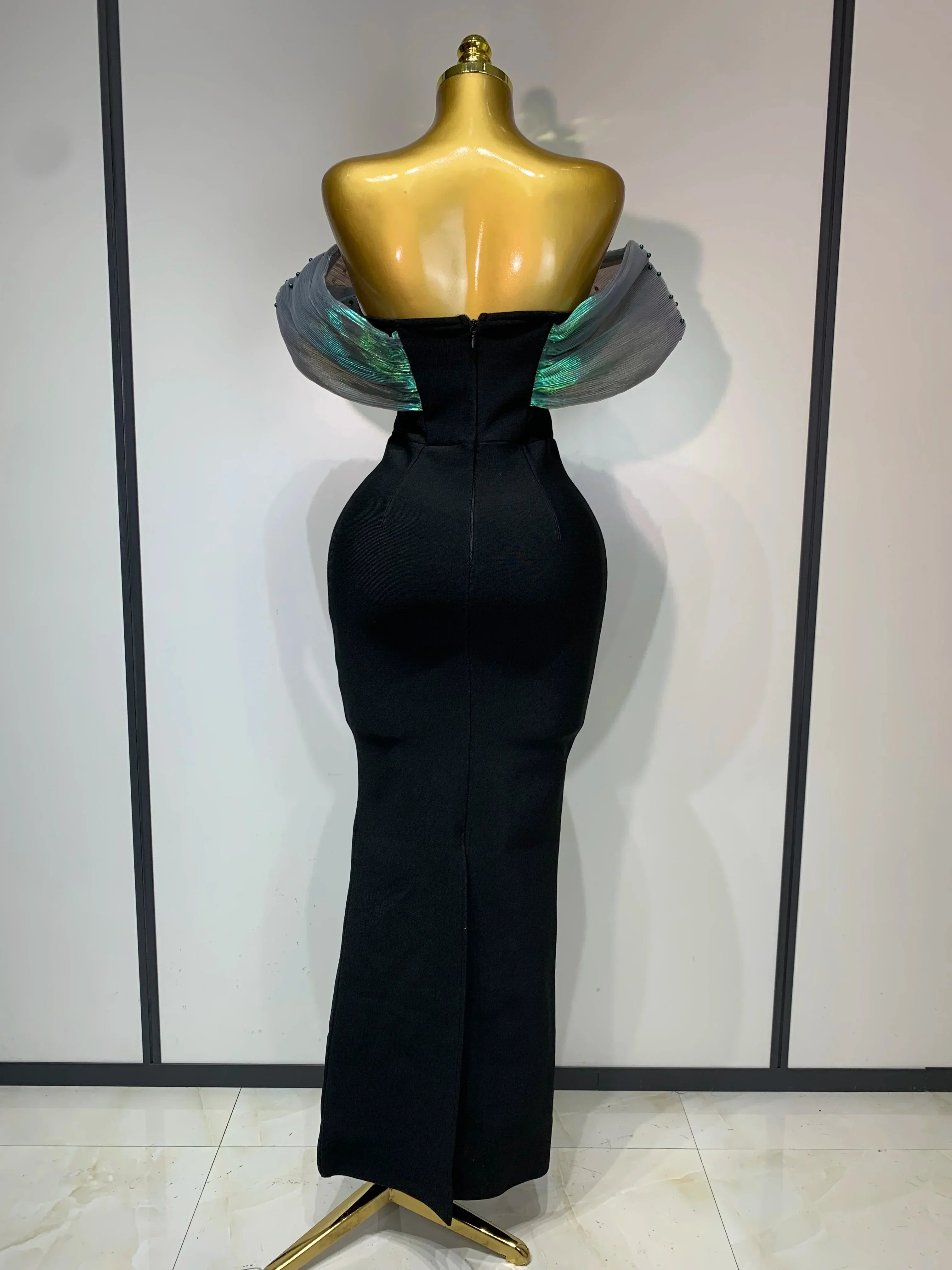 Women Celebrity Sexy Off Shoulder Beading Bodycon Maxi Long Bandage Dress  Elegant Evening Club Party Luxury Birthday Outfit