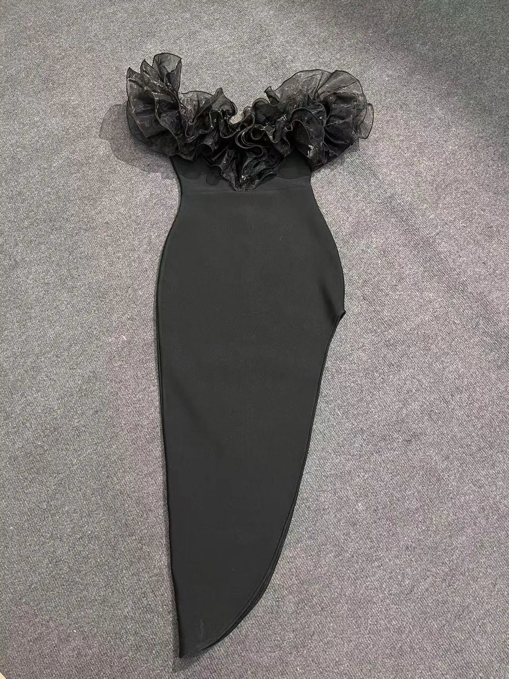 Women Slash Neck Ruffles Bodycon Bandage Mid-calf Dress Celebrate Nightclub Party Birthday Outfit Wholesale