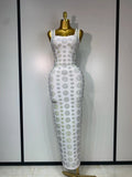 High Qulity Sparkling Diamonds Sleeveless Strech Bandage Dress Elegant Woman Evening Party Wedding Guest Luxury Birthday Dress WHITE