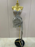Shiny Silver Sequin Tassels Mini Dress 2-piece Set Women Evening Birthday Party Club ShootPhoto Stage Costume Gold