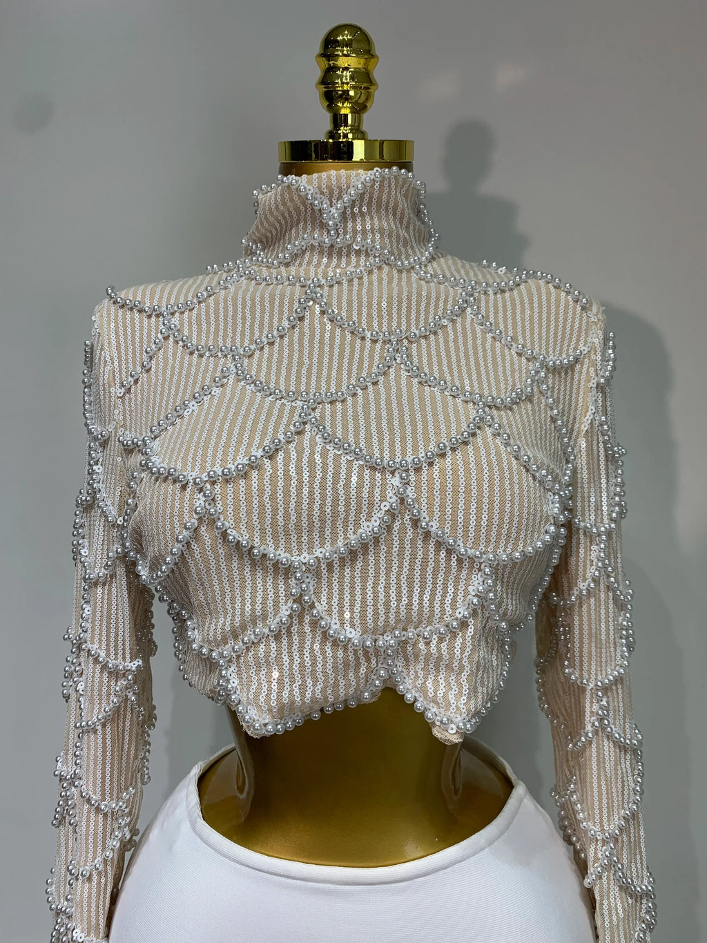 Women Long Sleeve Sexy Beading Tops Two Pieces Set Bodycon Long Bandage Dress Luxury Birthday Evening Party Wedding Guest Gowns