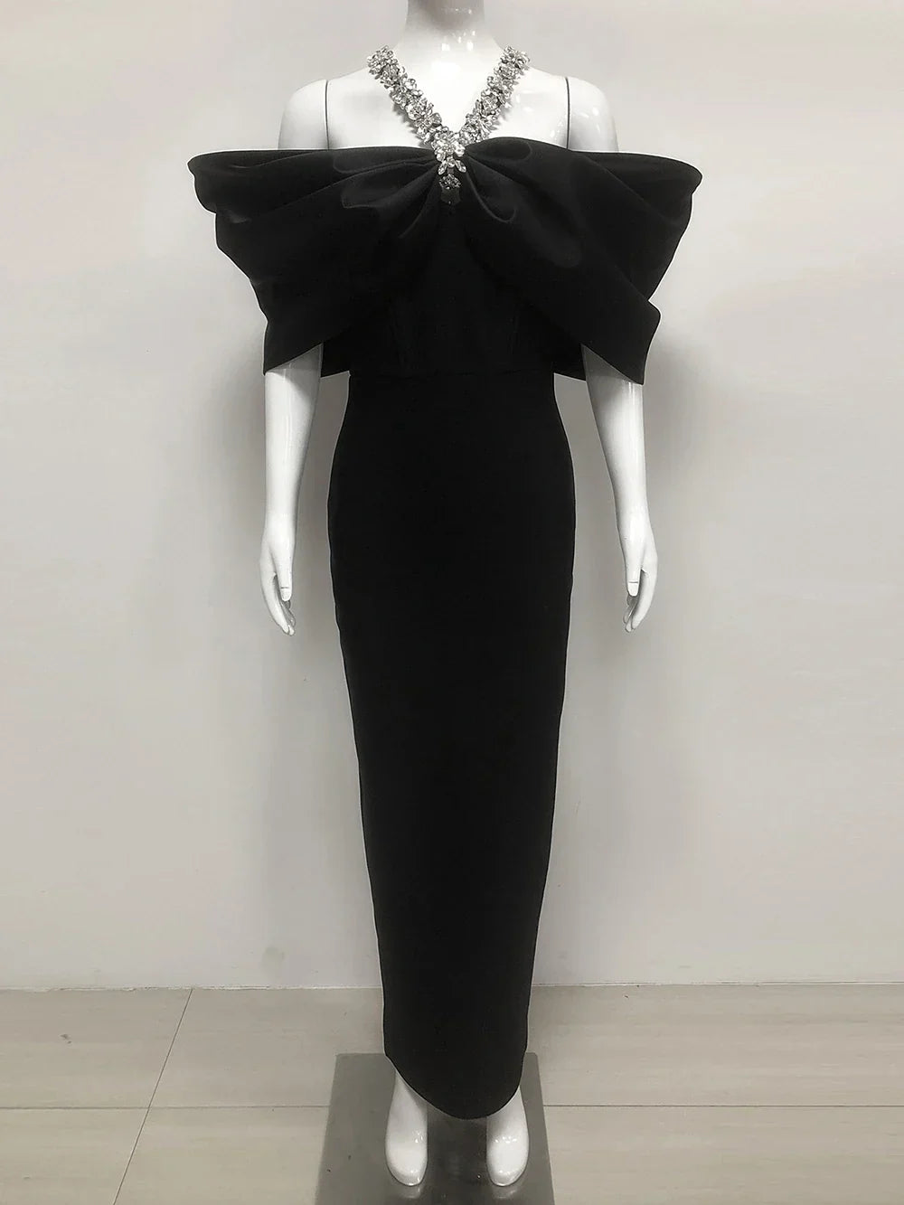 Sexy Off Shoulder Diamond Elegant Celebrity Evening Cocktail Tight Bandage Long Dress Women'S Spaghetti Strap Party Gowns