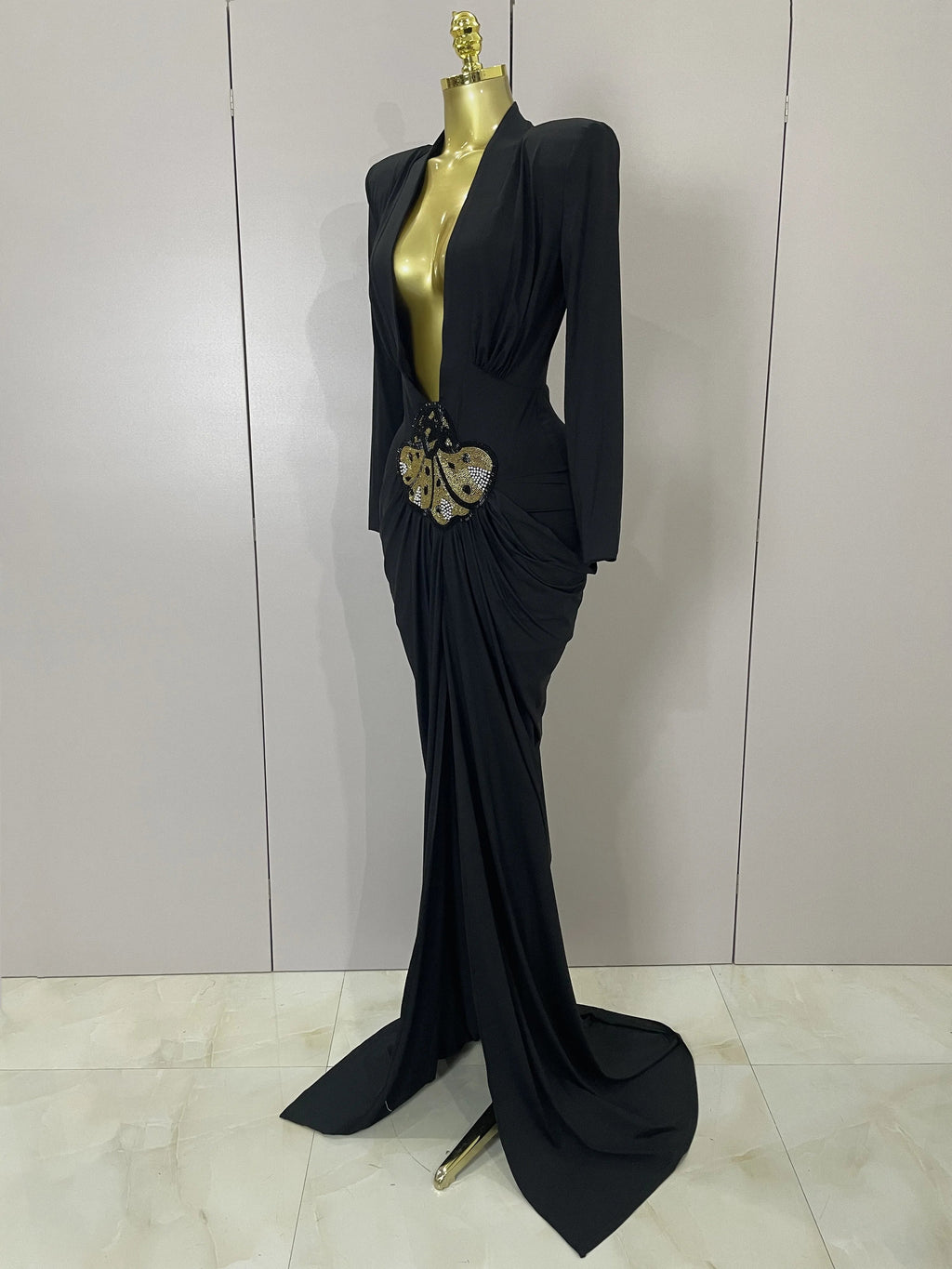 Sexy Deep V-Neck  Long Sleeve Bodycon Long Dress  Women Spring Elegant Evening Party Celebrate Cocktail Outfit Vestido
