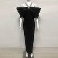 Sexy Off Shoulder Diamond Elegant Celebrity Evening Cocktail Tight Bandage Long Dress Women'S Spaghetti Strap Party Gowns black