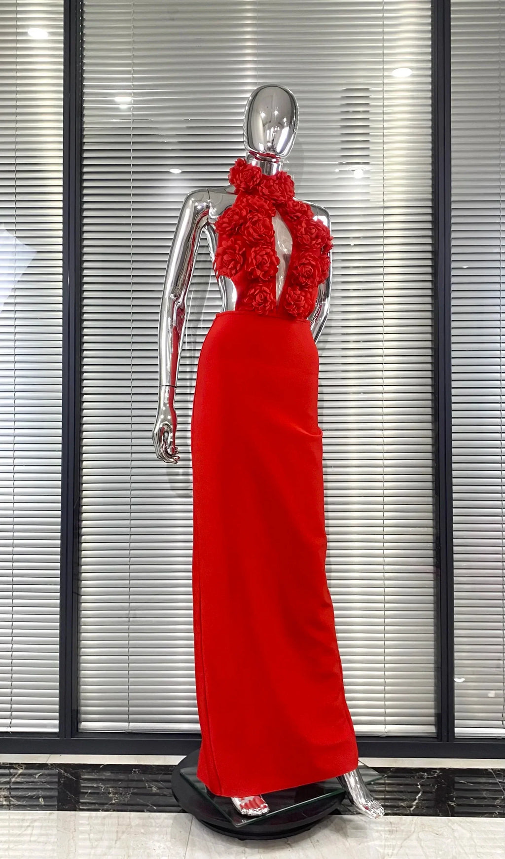 Red Color Women Sexy Halter Florals Backless Off the Shoulder Bodycon Long Dress Celebrate Nightclub Party Birthday Outfit