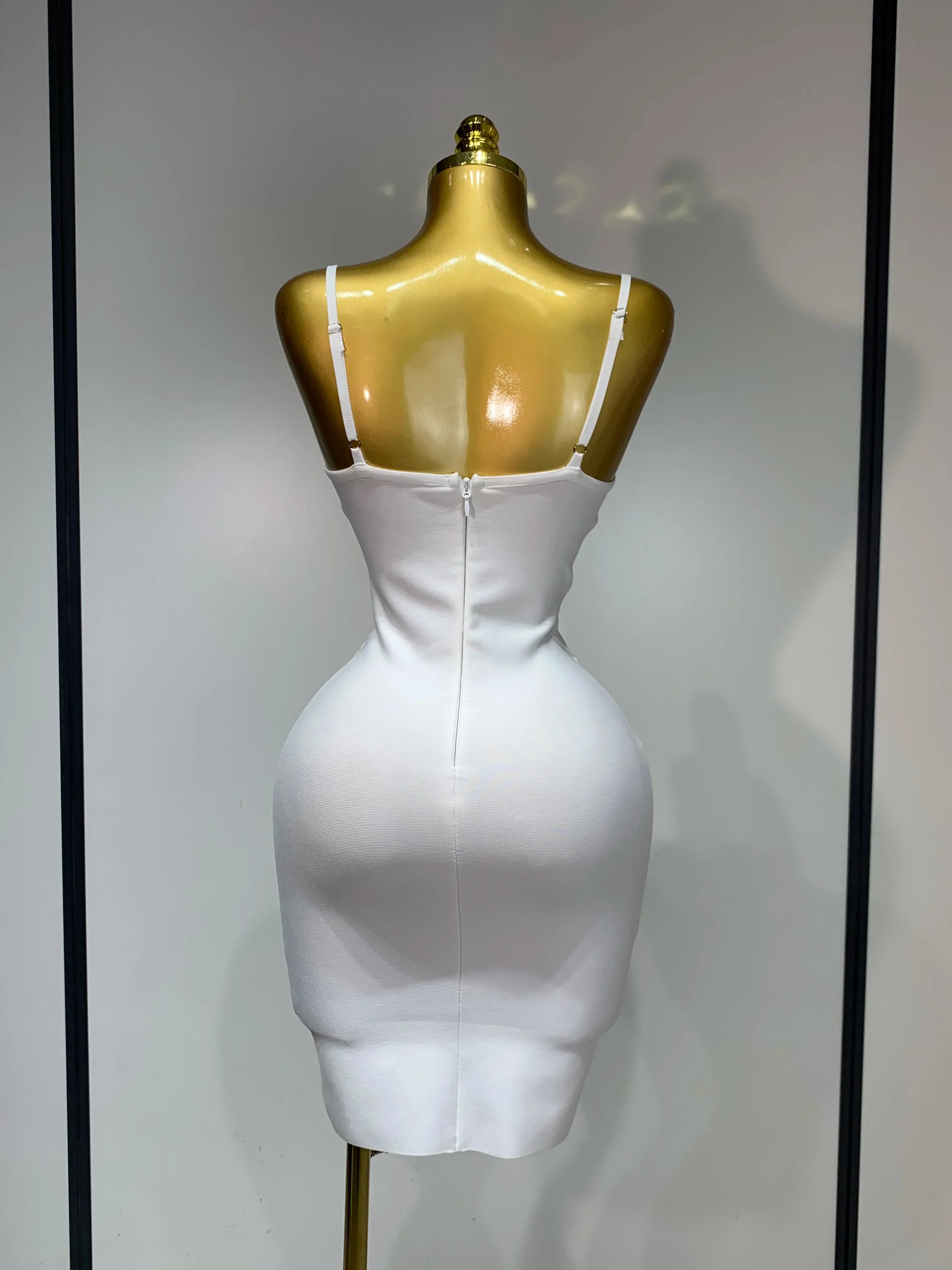 Women Sexy Spaghetti Strap V Neck Crystal Sleeveless Bandage Dress White Elegant Evening Party Cocktail  Luxury Birthday Gowns