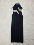 Elegant Women's Light Luxury Nail Bead Patchwork Design Bandage Dress O-Neck Sleeveless Bodycon Long Dresses Party Vestidos black