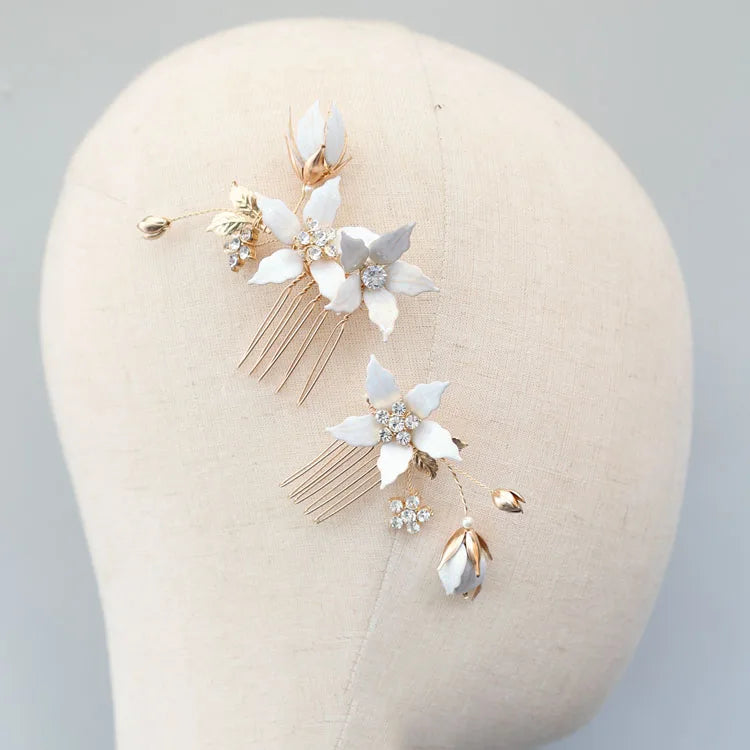 Flower Leaf Hair Pin Clip Crystal Rhinestones Hairpin Bride Bridesmaids Gold Color Head Piece Wedding Accessories Bridal Jewelry 6