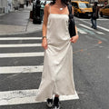 Slip Dress Women Summer Cotton Lined Loose Dresses Sleeveless Thin Straps White Long Dresses Backless Beach Holiday Dresses