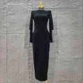 Women Long Sleeve Sparkly Crystal Bodycon Long Bandage Dress Elegant Evening Party Cocktail Fashion Outfit black