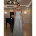 Beaded Strapless Sky Blue Maxi Dress
