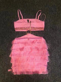 Stylish Tassel Sexy Hollow Out Spaghetti Strap Mini EvenDress Summer Holiday Vocation Vestido Music festival Outfit Pink