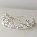 Bridal Hair Jewelry Pearl Crystal Tiara Headband Leaf Flower Headpiece For Brides Silver Color Headdress Wedding Accessories a