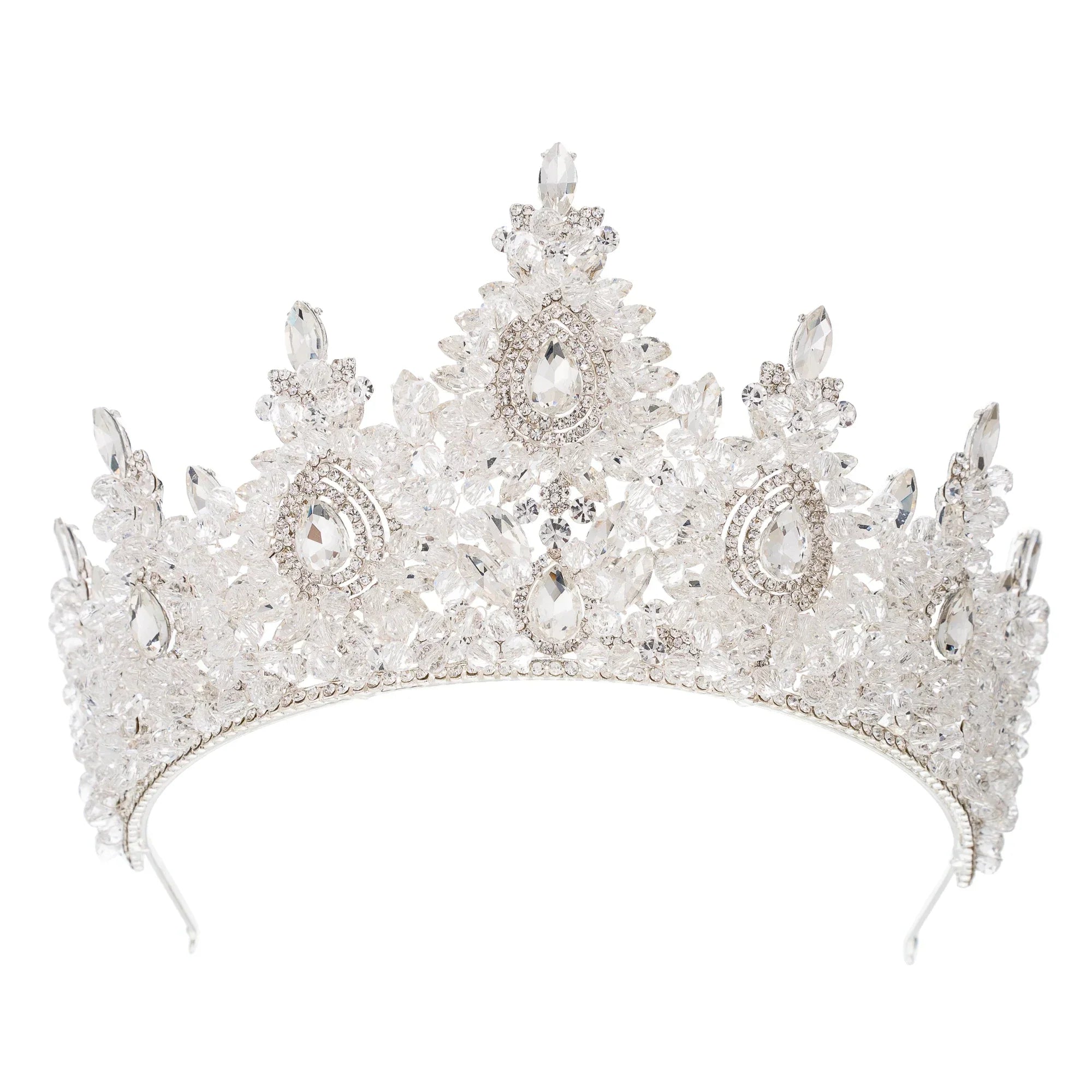Crystal Queen Crowns For Women Princess Bridal Tiara Crown For Wedding Pageant Bride Headpiece Party Prom Hair Jewelry Headdress Blue white zinc plated