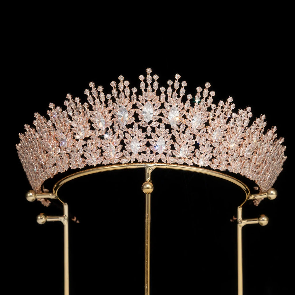 AAA Zircon Tiaras and Crowns Cubic Zirconia CZ Headband For Brides Prom Pageant Diadem Wedding Hair Accessories Bridal Jewelry rose gold color