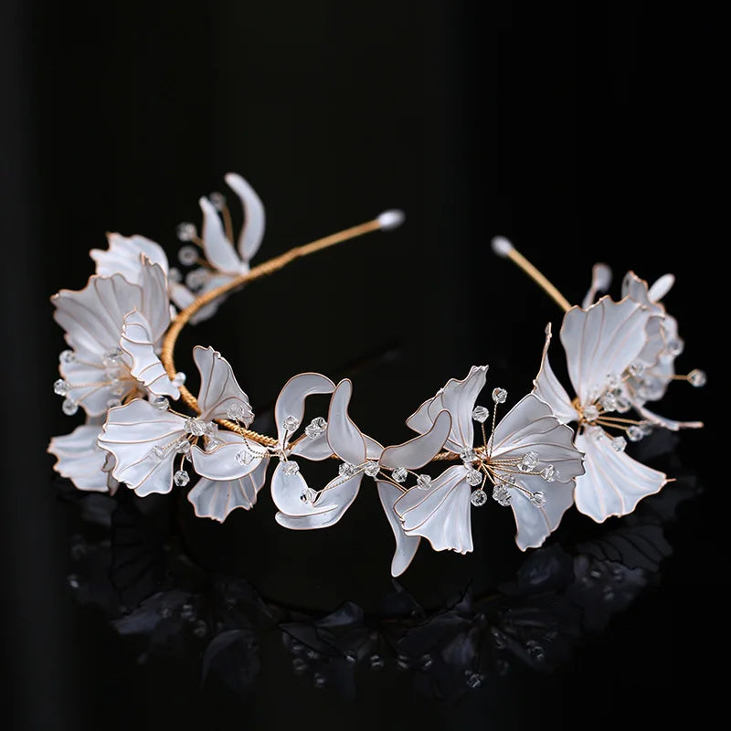 Wedding Hair Accessories Flower Leaf Headband Hairband Brides Women Girl Headpieces Gold Color Headwear Headdress Bridal Jewelry a