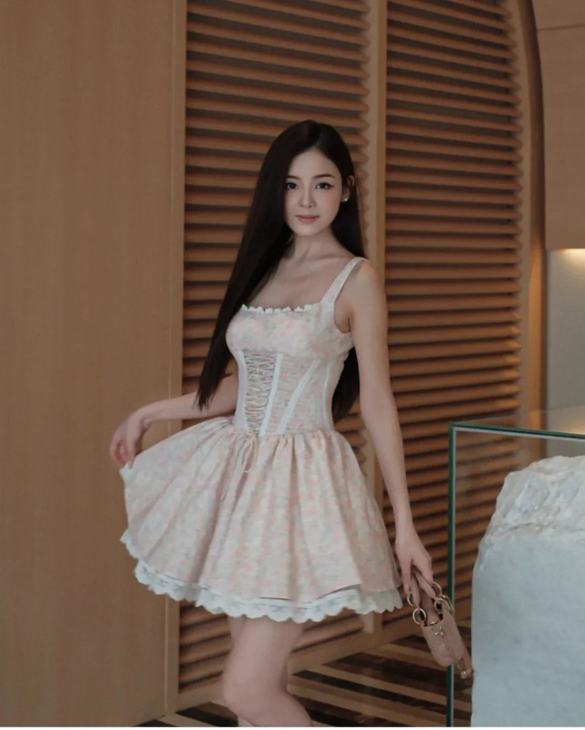 TAVIMART Summer Women's Dresses Bandage Waist Shaper Elastic Tie Princess Dress Sleeveless Lapel Short Beach Holiday Dress