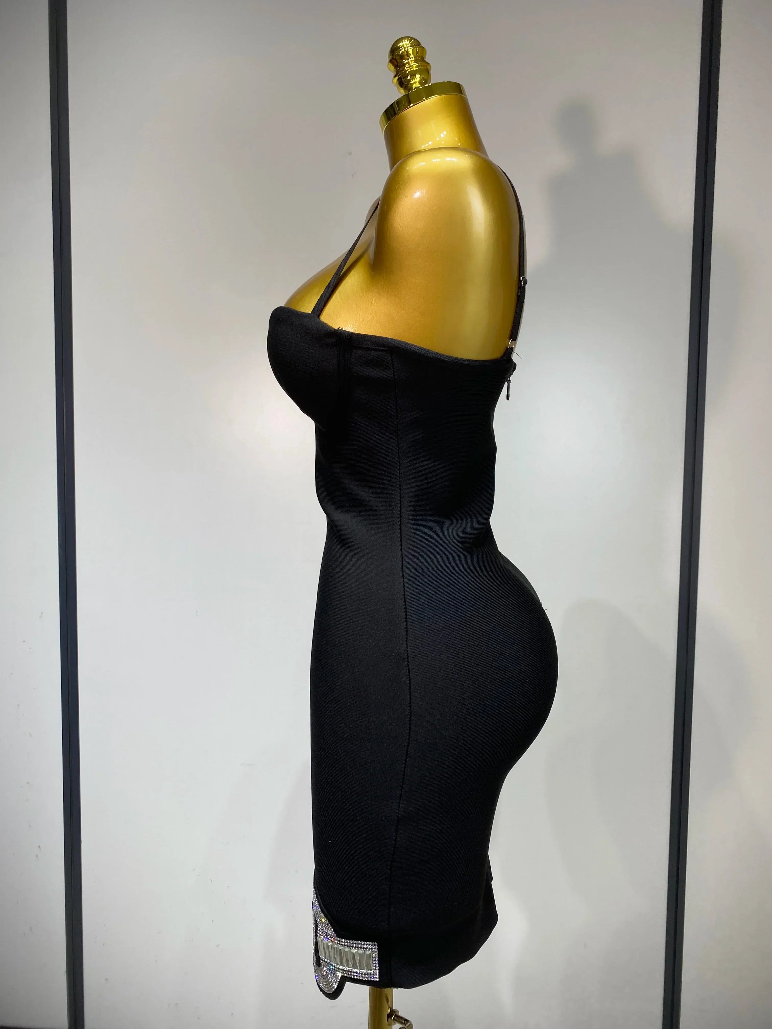 Women Fashion Sexy Backless Halter Black Midi Bodycon Bandage Dress  Elegant Evening Club Luxury Birthday Party Dresses