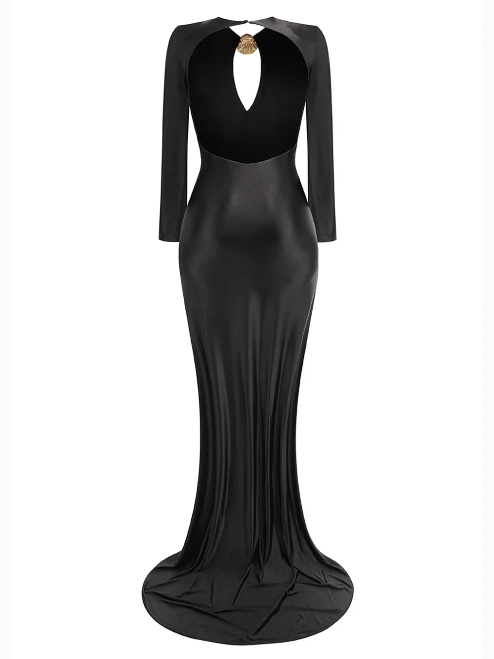 Elegant Solid Women Long Sleeved Floor Length Dress Sexy Party Backless Slim Female Maxi Dresses Summer Chic Lady Robe