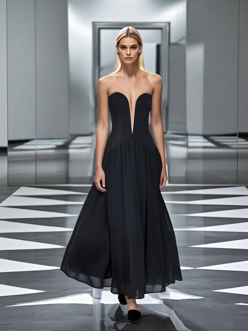 Black Color Women Sexy Strapless Off the Shoulder Straight Long Bandage Dress Celebrate Birthday Party Cocktail Outfit