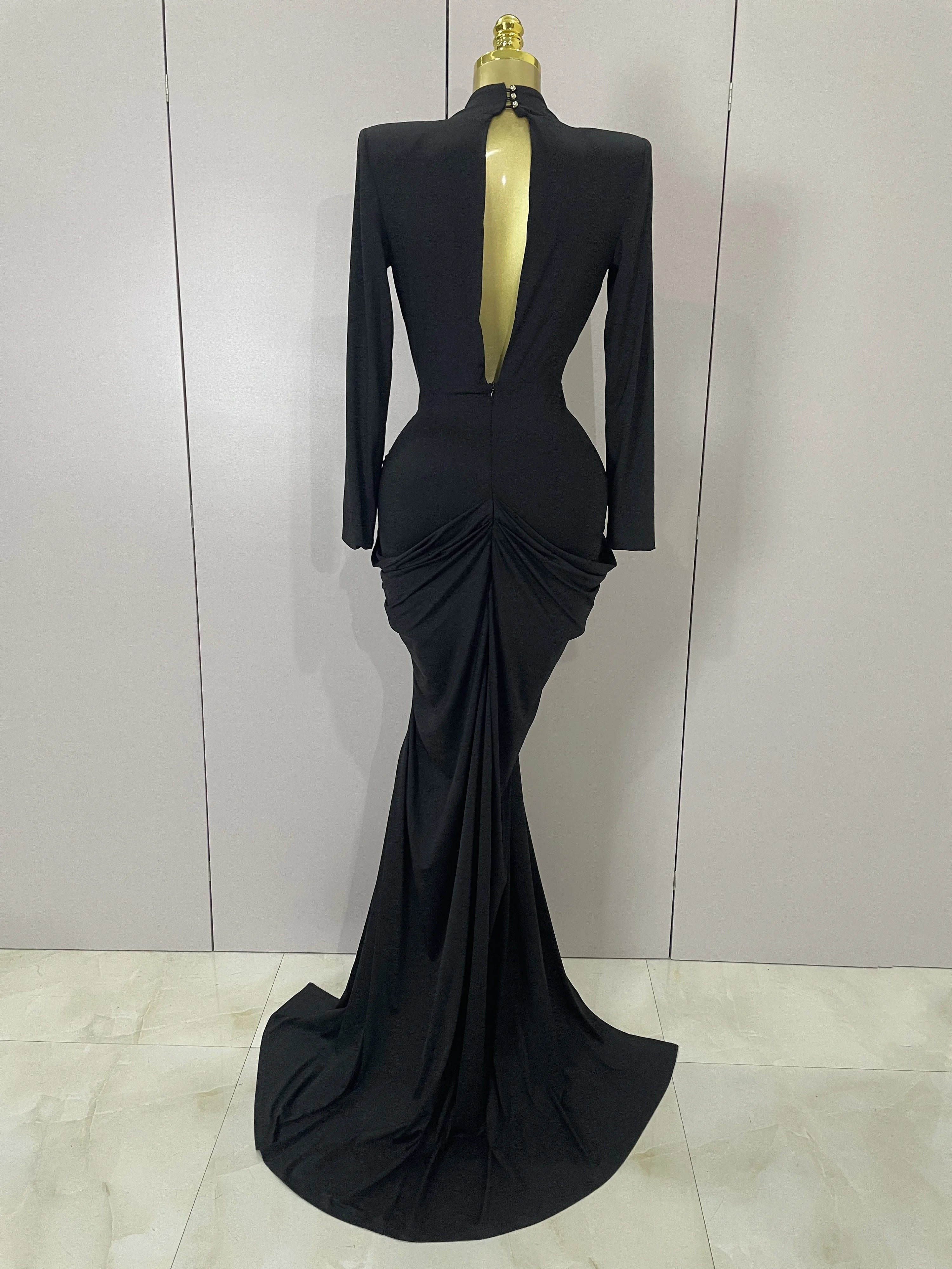 Sexy Deep V-Neck  Long Sleeve Bodycon Long Dress  Women Spring Elegant Evening Party Celebrate Cocktail Outfit Vestido