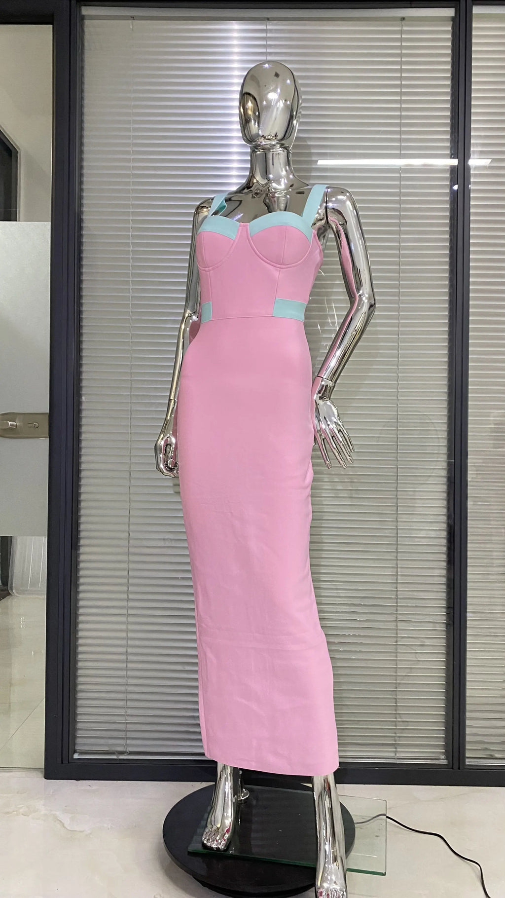 Arrival Pink Color Sleeveless Spaghetti Strap Long Bandage Dress Graceful Woman Evening Party Dress Dinner Party Vestido
