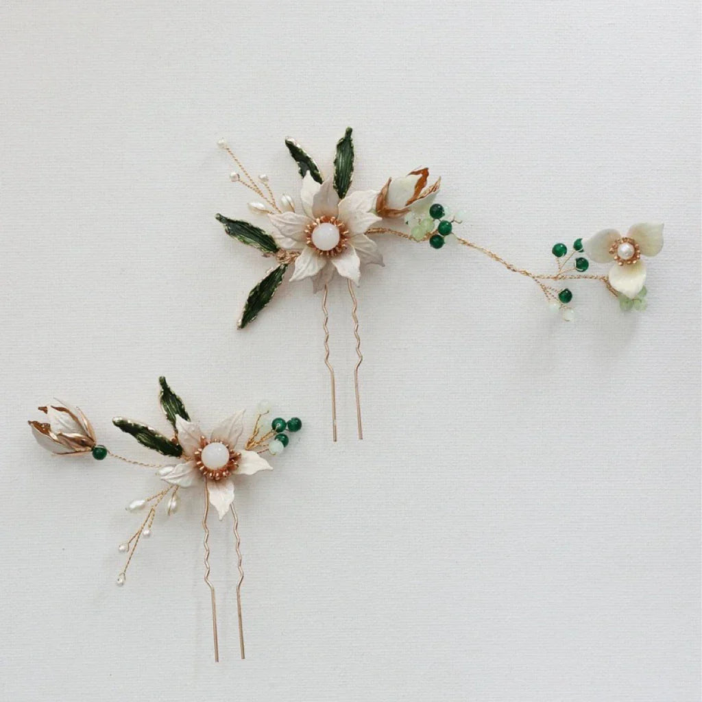 Flower Leaf Hair Pin Clip Imitation Pearl Hairpin For Bride Women Party Gold Color Head Piece Wedding Accessories Bridal Jewelry c