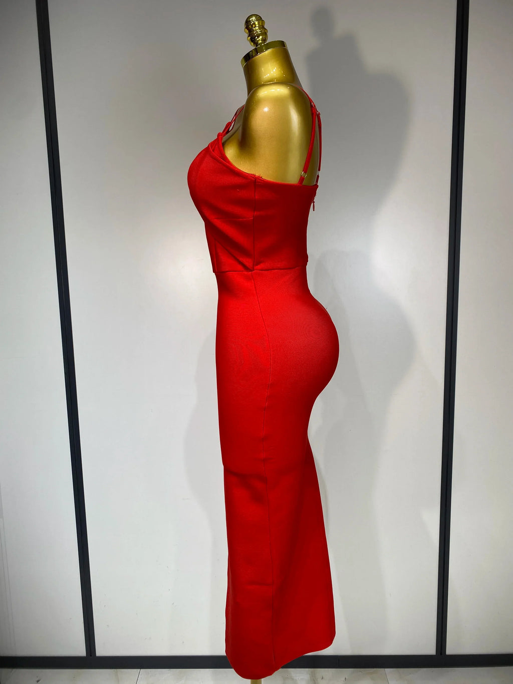 Women Sexy Sleeveless Hollow out Split Backless Red Midi Bandage Dress  Celebrity Elegant Evening Luxury Birthday Dresses